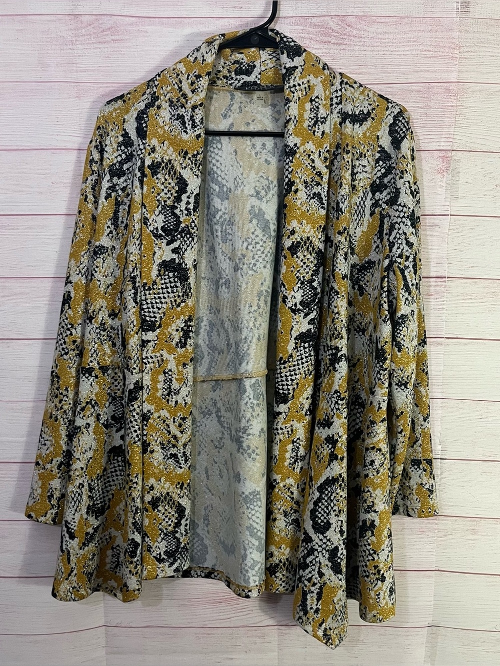 Kasper Open Front Snake Print Metallic‎ Drape Cardigan Large
